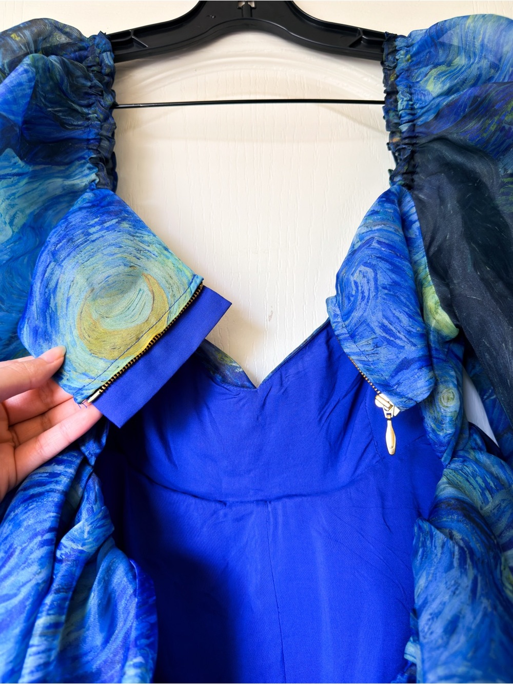 Selkie Starry Night Moonlight Puff Dress Van Gogh Print Medium EUC - Picture 7 of 13